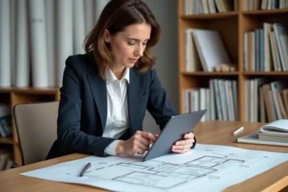 Architecte femme utilisant une tablette pour planifier un projet