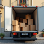 Camion de déménagement de 15m3 devant un petit immeuble charmant