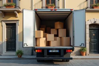 Camion de déménagement de 15m3 devant un petit immeuble charmant
