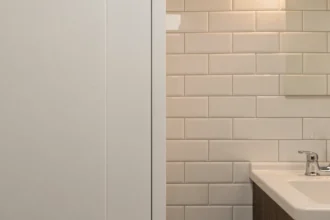 Comparaison entre panneau mural PVC blanc et carrelage céramique blanc dans une salle de bain moderne
