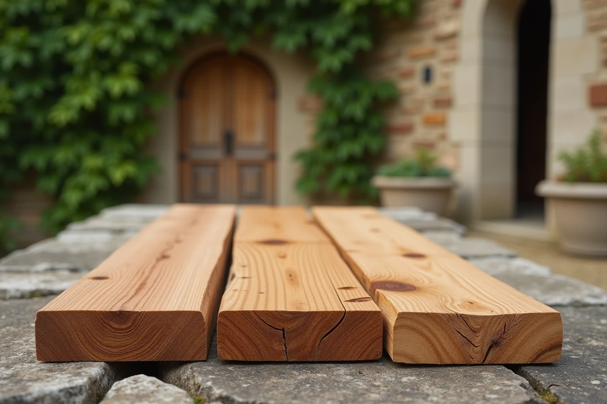 Comparatif de trois essences de bois — chêne, mélèze et teck — pour la fabrication de volets en bois résistants et durables