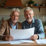 Couple d'âge moyen discutant de rénovation dans une cuisine charmante