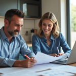 Couple de professionnels au travail dans une cuisine moderne