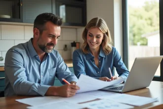 Couple de professionnels au travail dans une cuisine moderne