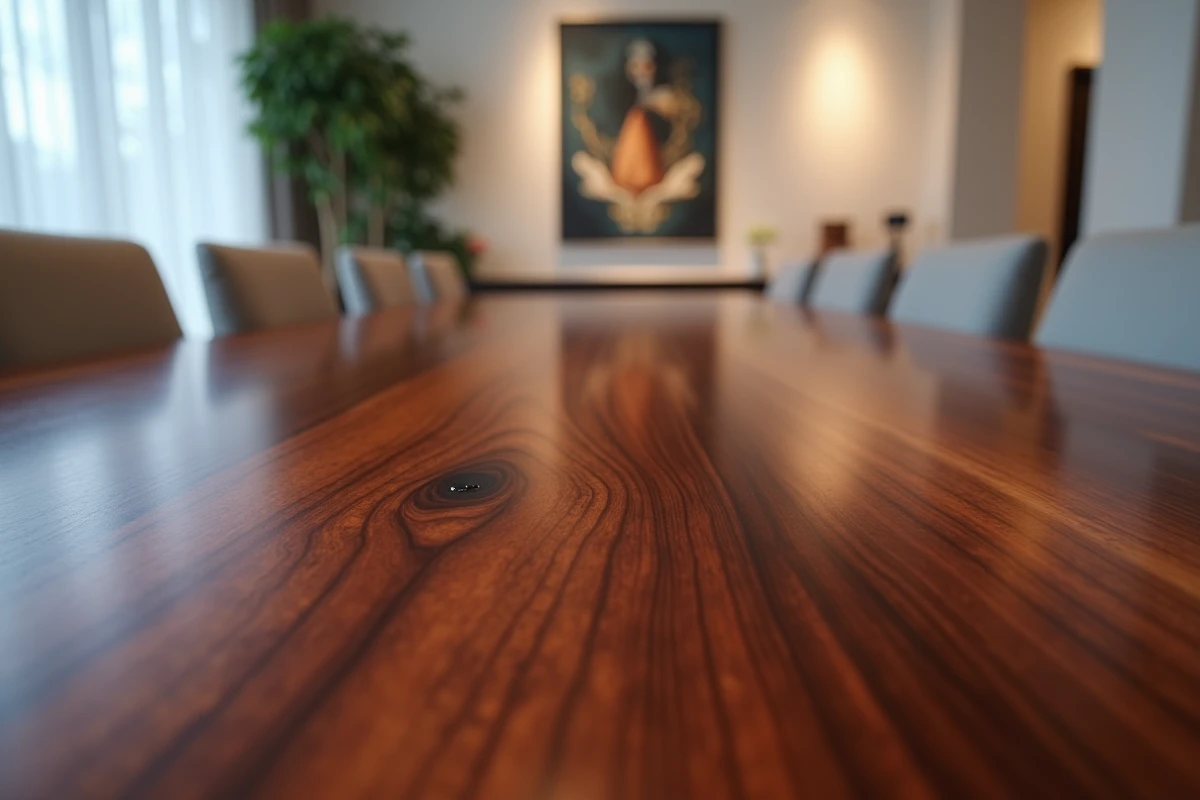 Gros plan sur la surface en bois de rose avec finition laque mate premium pour meuble haut de gamme
