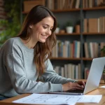 Femme dessinant un plan 3D dans un espace créatif