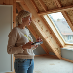 Femme en jean dans un atelier attic renové avec isolation