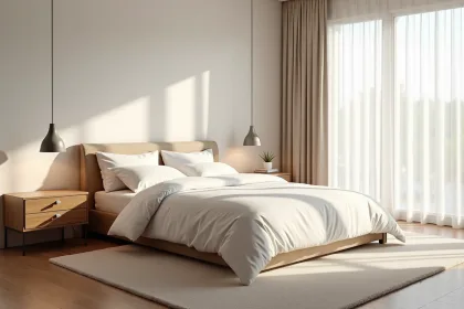 Tapis bien ajusté sous un lit dans une chambre décorée