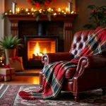Plaid de Noël élégant sur un canapé cosy en hiver