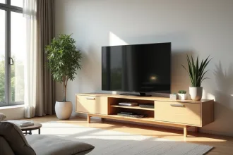 Meuble d'angle TV élégant dans un salon moderne et accueillant