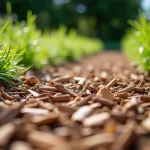 Copeaux de bois utilisés pour le paillage dans un jardin