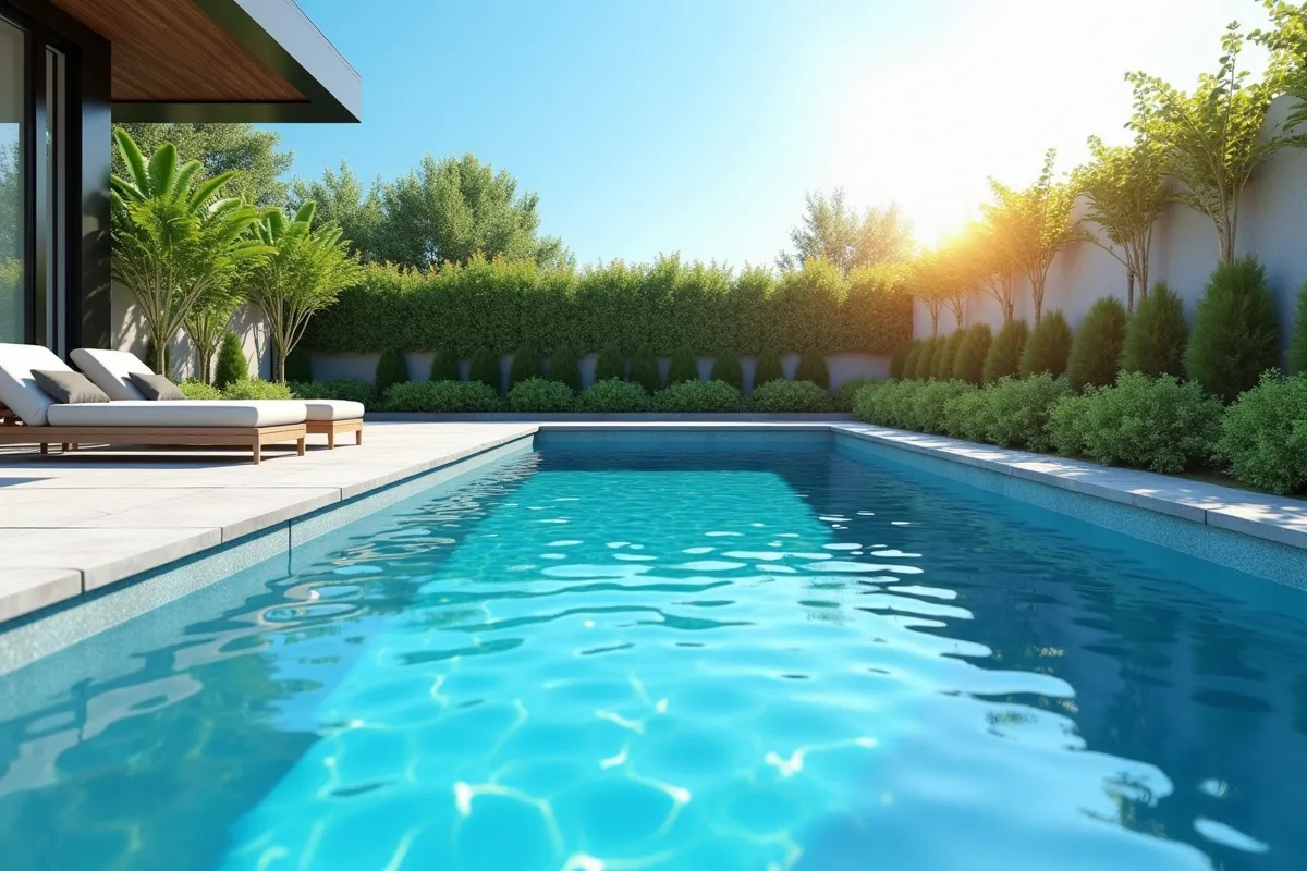 Pompe à chaleur en fonctionnement près d'une piscine vide et froide