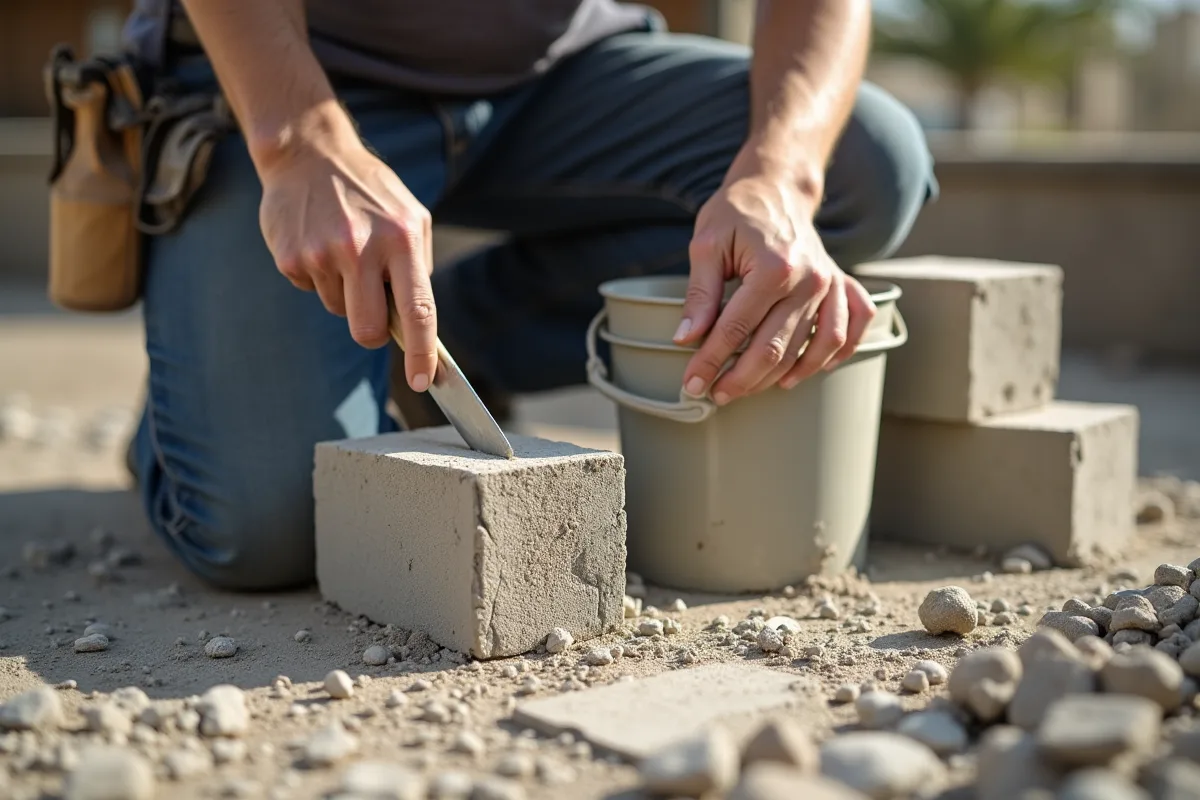 Mélange de mortier pour construction de mur en parpaings