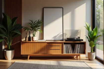 Meuble vinyle stylé transformant l'ambiance d'un salon moderne