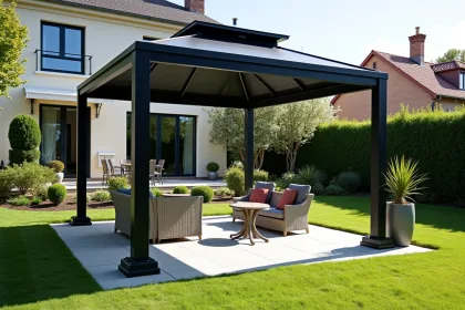 Gazebo installé sur une terrasse sans perçage du béton
