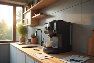 Cafetière encastrable avec branchement électrique et aération appropriée