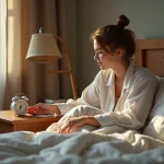 Jeune femme en pyjama se réveillant doucement au matin